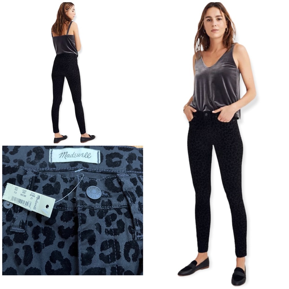 Madewell Mid Rise Skinny Flocked Leopard Jeans